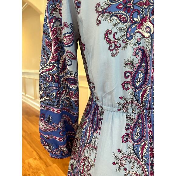 Loft Paisley Midi Shirt Dress - Blue & Purple - Petite XS - Picture 9 of 10